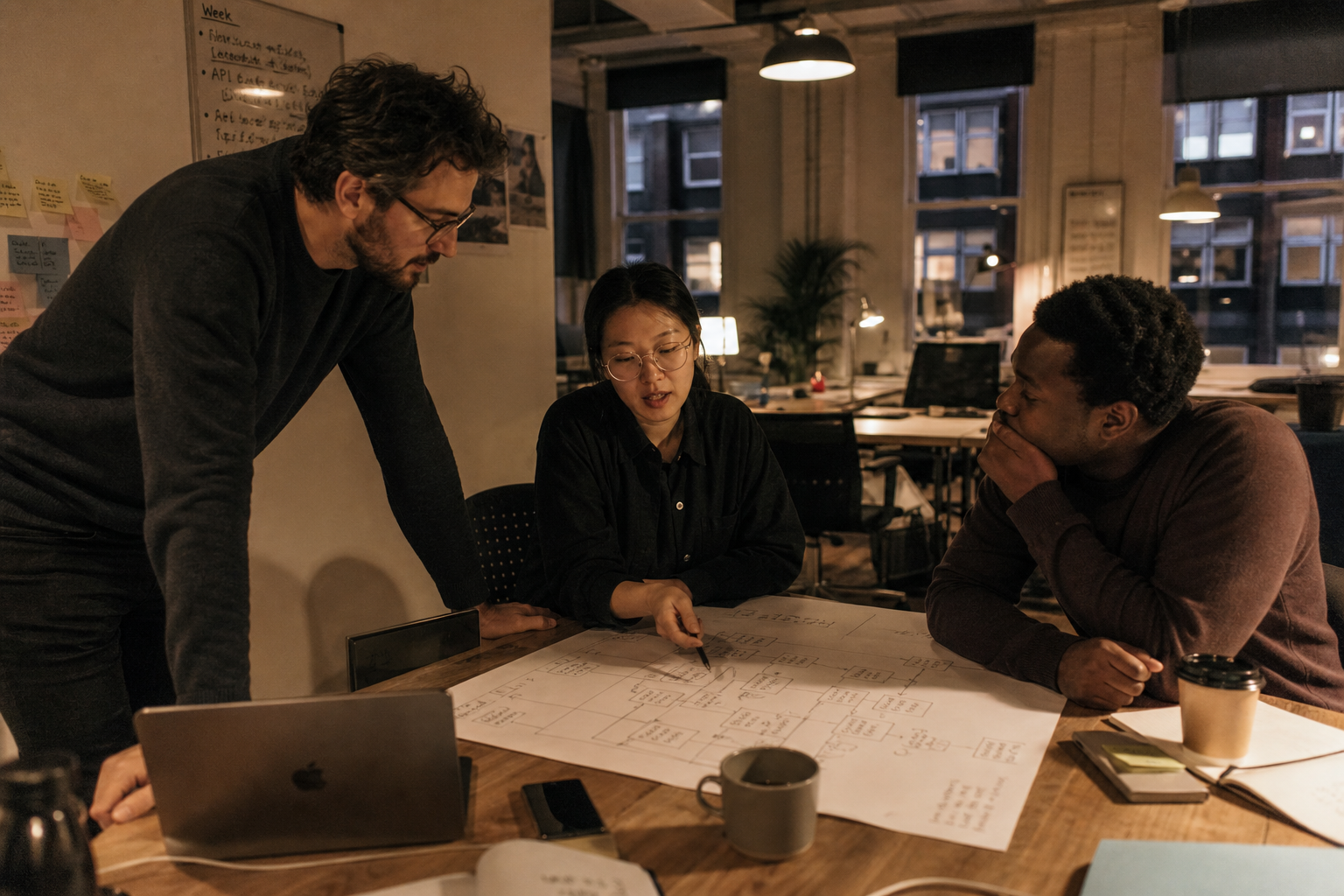 VERGEIT engineers reviewing system architecture diagrams during project planning